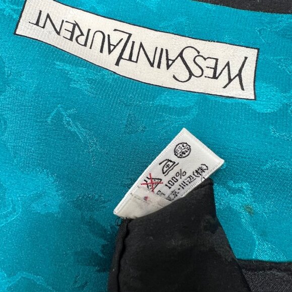 Yves Saint Laurent YSL 100% Silk Satin Scarf 34" Color Block BlackBrown Blue (76 - Picture 15 of 16